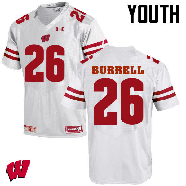 Youth Wisconsin Badgers #26 Eric Burrell College Football Jerseys-White